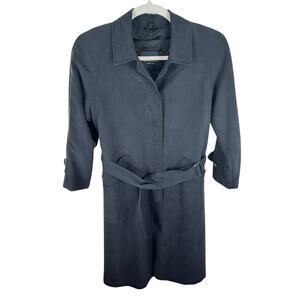 Sanyo Matte Black Long Collared Button Up Lined Belted Jacket Women's Size M